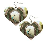 Garden Arched Door Peacock Leather Earrings for Women Heart Dangle Earrings Lightweight Drop Earring Jewelry Gift