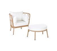 Garden Armchair FONNI with Footstool PE Rattan Light Brown