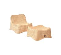 Beliani Garden Armchair With Ottoman Aigani Rattan Natural