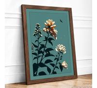 Garden at Dusk Botanical Framed Wall Art Print A4 Walnut