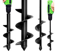 Garden Auger Drill Bit Set for Planting 4x22cm 8x30cm, Lightweight Efficient Black Anti-Rust Coated Spiral Hole Digger for Bulbs, Fence Posts, Drainage & Edging,2 Piece