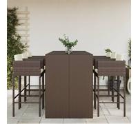 vidaXL 7 Piece Garden Bar Set with Cushions Brown Poly Rattan, Brown