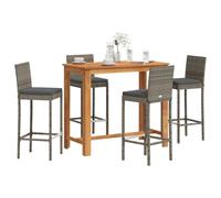 Garden Bar Set 120cm Grey Acacia Wood Table & 4 PE Rattan Stools with Cushions.