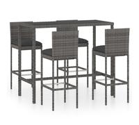 Garden Bar Set 130x60x110cm PE Rattan Grey Steel Tempered Glass 5pc 2stools 76cm