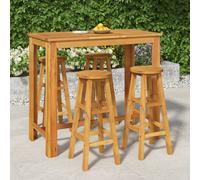 Garden bar set 3pc Solid Acacia Wood Natural 60x60x105cm Table & 2 Stools Patio