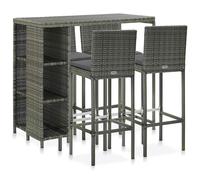 (grey) vidaXL Garden Bar Set 5 Piece with Cushions Poly Rattan Table&Chair Black/Grey