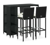 Garden Bar Set 5pc Black Poly Rattan & Powder-Coated Steel 120x60x110cm Cream4pc