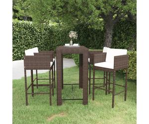 Garden Bar Set 5pc PE Rattan Steel Brown 100x60.5x110.5cm Cream Cushions Stools