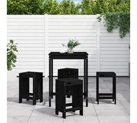 Garden Bar Set 5pc Solid Pine Wood Black 82.5x82.5x110cm Stools Outdoor Patio 4p