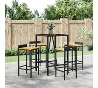 Garden Bar Set 70x70x110cm Black PE Rattan Steel Acacia Wood FootrestXL 4 Stools