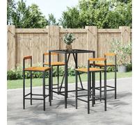 Garden Bar Set 70x70x110cm Table & 4x 40x44x100cm Chairs Black PE RattanGlassTop