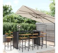 Garden Bar Set 8-Piece Black PE Rattan with Acacia Wood Back 185x80x110cm Sturdy