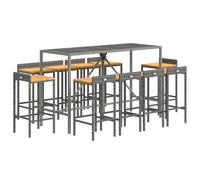vidaXL 11 Piece Garden Bar Set Grey Poly Rattan& Solid Wood Acacia, Grey