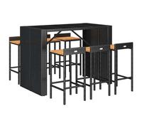 Garden Bar Set Grey PE Rattan with Acacia Wood Seats 145x80x110 cm. 6-Piece Set