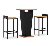 (grey, 3 piece) vidaXL Garden Bar Set Bar Table and Chair Poly Rattan and Solid Wood Acacia
