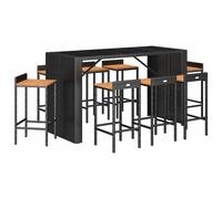 (black, 9 piece) vidaXL Garden Bar Set Bar Table and Chair Poly Rattan and Solid Wood Acacia