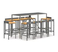 (grey, 180 cm table length/ 9 piece) vidaXL Garden Bar Set Bar Table and Chair Poly Rattan and Solid Wood Acacia