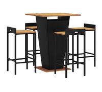 Bar Table with 4pc Stools Black PE Rattan Acacia Wood 80x80x110cm 40x44x86cm Set