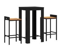 Bar Set 3pc Black PE Rattan & Acacia Wood Stools 78cm Seat Height 60.5x110.5cm