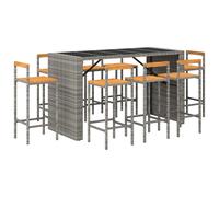 Garden Bar Set 8-Piece Black PE Rattan with Acacia Wood Back 185x80x110cm Sturdy