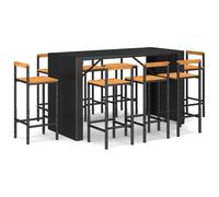 (black, 9 piece) vidaXL Garden Bar Set Bar Table and Chair Poly Rattan and Solid Wood Acacia