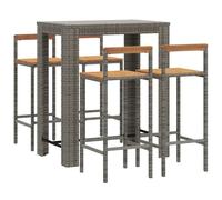 (grey, 5 piece) vidaXL Garden Bar Set Bar Table and Chair Poly Rattan and Solid Wood Acacia
