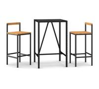 (5 piece) vidaXL Garden Bar Set Pub Set 3 Piece Black Poly Rattan and Solid Wood Acacia