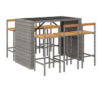 Garden Bar Set 6pcs Black Rattan Powdercoated Steel Tempered Glass 145x80x110cm