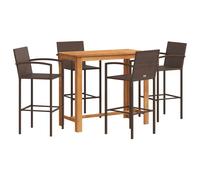 vidaXL Garden Bar Set 5 Piece Bar Table Brown Solid Wood Acacia & Poly Rattan