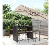 Garden Bar Set Black 145x80x110cm PE Rattan & Acacia Wood 6pcs Stools Outdoor XL
