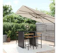 Garden Bar Set Black PE Rattan with Acacia Wood Backrests Table 105x80x110cm 4pc