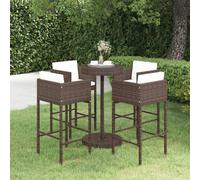 Garden Bar Set Brown PE Rattan & Steel 75.5x106cm Round Table with Cushions x2pc