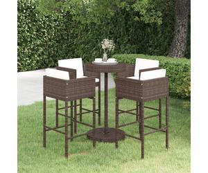 Garden Bar Set Brown PE Rattan & Steel 75.5x106cm Round Table with Cushions x2pc