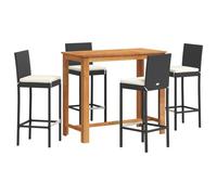 vidaXL Garden Bar Set 5 Piece Chairs Black Solid Wood Acacia and Poly Rattan