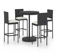 vidaXL Garden Bar Set 5 Piece with Cushions Poly Rattan Grey Table and Chair