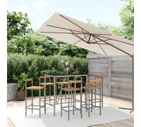 Garden Bar Set Grey 110x70x110cm PE Rattan Steel Acacia 6-Seater Outdoor Patio