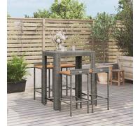 Garden Bar Set Grey PE Rattan 2 Stools 1 Table 60.5x60.5x110.5cm Acacia Seats XL