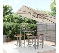 Garden Bar Set Grey PE Rattan with 110x70x110cm Glass Table & 6pcs Acacia Stools