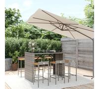 Garden Bar Set Grey PE Rattan with Acacia Wood Seats 145x80x110 cm. 6-Piece Set