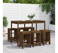Garden Bar Set Honey Brown Solid Pine 159.5x82.5x110cm 7pc Stools Outdoor Patio