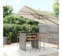 Garden Bar Set Light Grey PE Rattan & Acacia Wood 105x80x110cm Table + 4 Stools