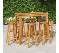 Garden Bar Set Natural Acacia Solid Wood 60x60x105cm Table +2 Stools Oil Finish