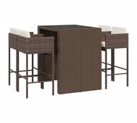 (brown) vidaXL Garden Bar Set Outdoor Bar Table Set 5 Piece with Cushions Poly Rattan