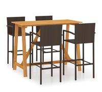 vidaXL Garden Bar Set 5 Piece Brown Patio Outdoor Table and Chairs Furniture