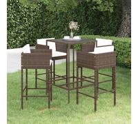 Garden Bar Set PE Rattan Steel Tempered Glass Brown 70x70x110cm 5pc bar 2 Stools