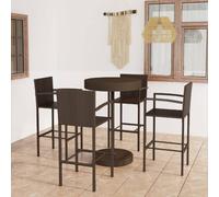 vidaXL Garden Bar Set 5 Piece Poly Rattan Brown Patio Outdoor Table and Chairs