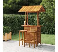 Garden Bar Set Solid Acacia Wood Brown 113x106x217cm Bistro Table & 2 Stools Oil