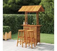 Garden Bar Set Solid Acacia Wood Brown 113x106x217cm Table + 2 Stools w/ Rooftop