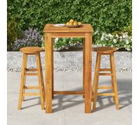 Garden Bar Set Solid Acacia Wood Natural Finish Eco 60x60x105cm Table + 2 Stools