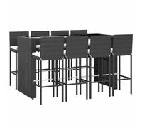 (black) vidaXL Garden Bar Set Table and Chair Set 9 Piece with Cushions Poly Rattan